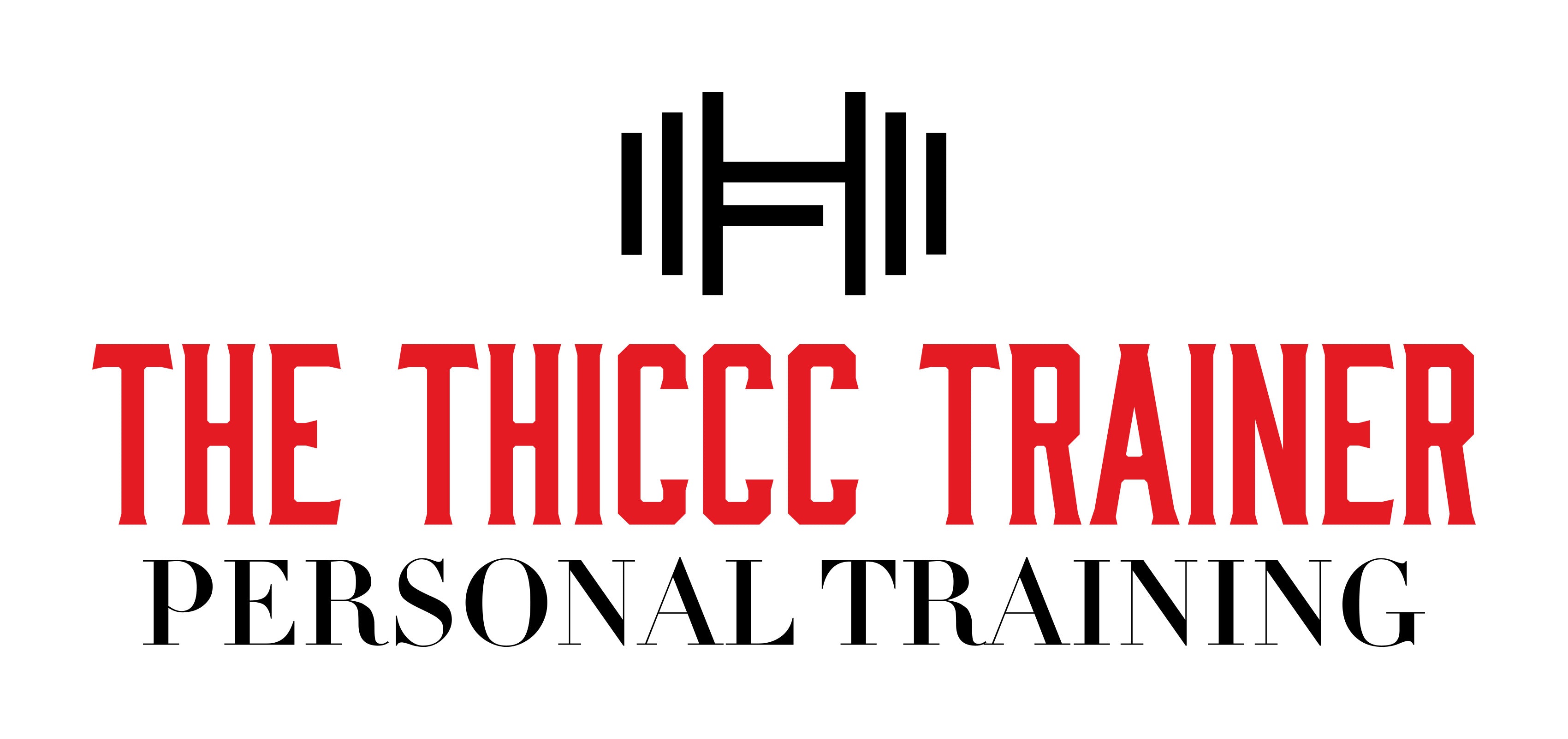 Logo for 'The THICCC Trainer' personal training service with red and black text on a white background.